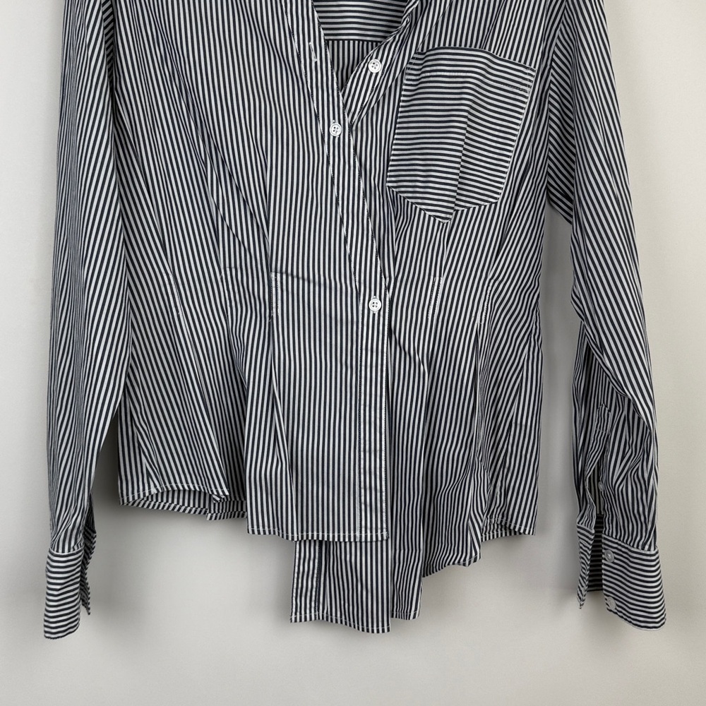 Veronica Beard Rosamund Striped Asymmetrical Wrap Shirt in Charcoal/White Size 8 - Picture 6 of 12